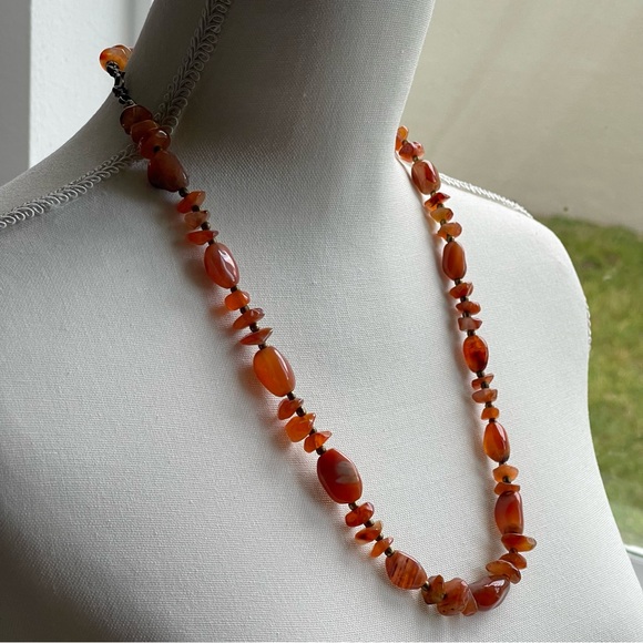 Handmade Polished Carnelian Semi-Precious Gemstones 24" Necklace Hook Clasp - Picture 10 of 11